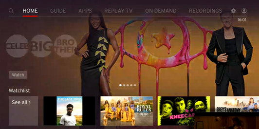 Virgin Media TV homepage with Watchlist
